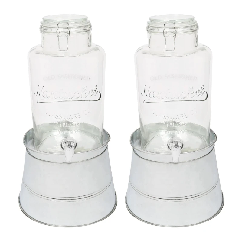 Image of Rink Drink Glass Drinks Dispensers With Tap & Silver Bucket Stand - 6.5L - Pack Of 2