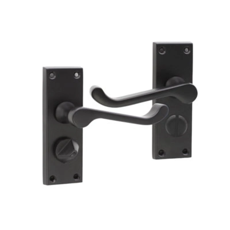 Image of Spira Brass Victorian Scroll Privacy Lever Handle 115mm Matt Black