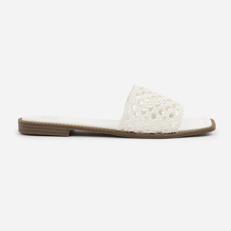Image of Wheres That From Wheres That From White PU Chelsea Woven Strap Fla White 7