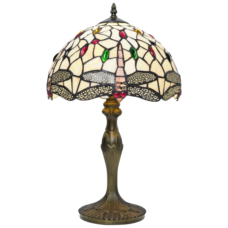 Image of K Living 12" Tiffany Antique Brass Resin Table Lamp Dragonf Multicolour unisex One Size