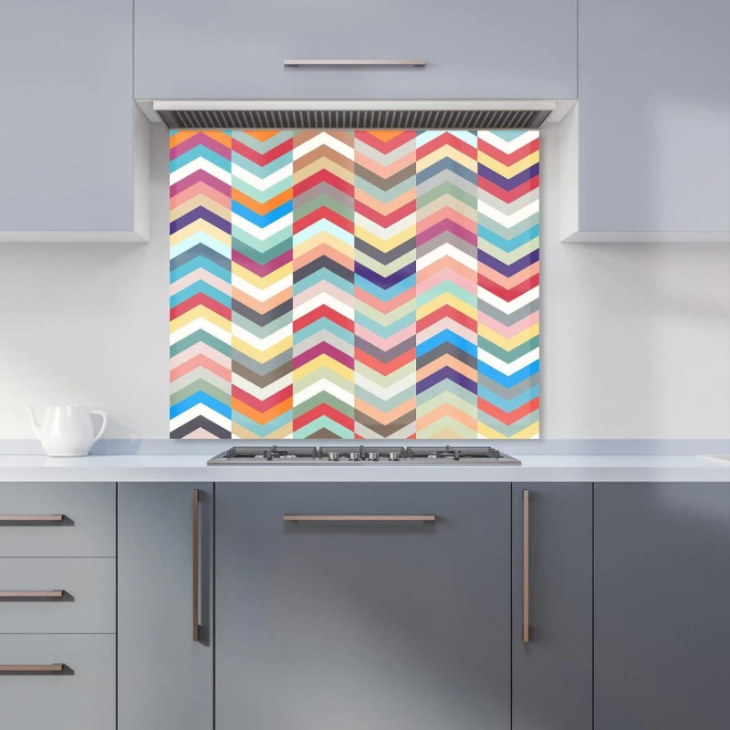 Image of Warren Reed - Designer Geometric Multi Colored Chevron Pattern Kitchen Splashback in Red Size: 700mm x 750mm Red Unisex 700mm x 750mm