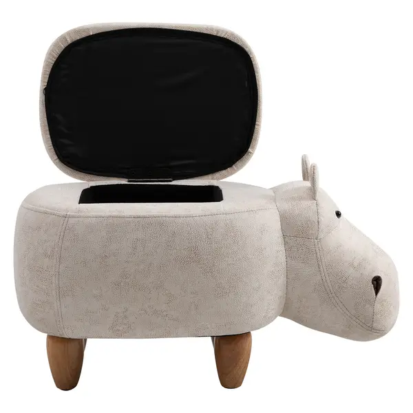 Image of HOMCOM Hippo Storage Stool Cute Decoration Footrest Wood Frame Legs with Padding Lid Ottoman Animal Furniture Cream 36 x 65cm