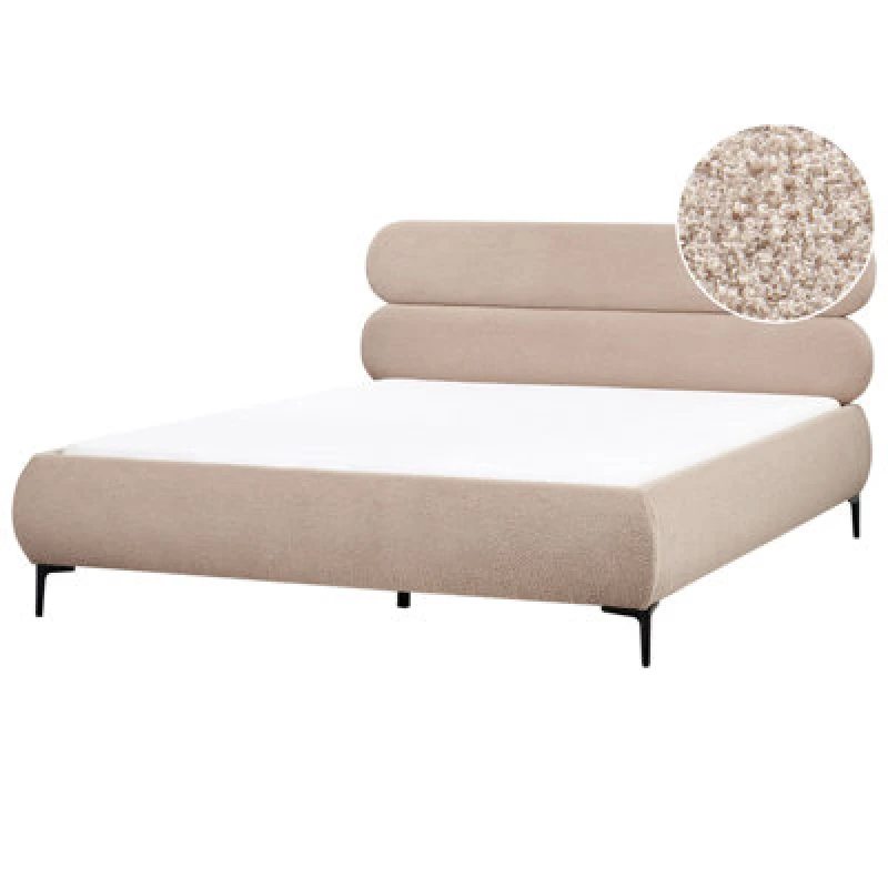Image of Beliani Bed Boucle Lessay 180 X 200 Cm (Eu Super King) Taupe