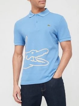 Image of Lacoste Oversized Croc Detail Polo Shirt - Blue
