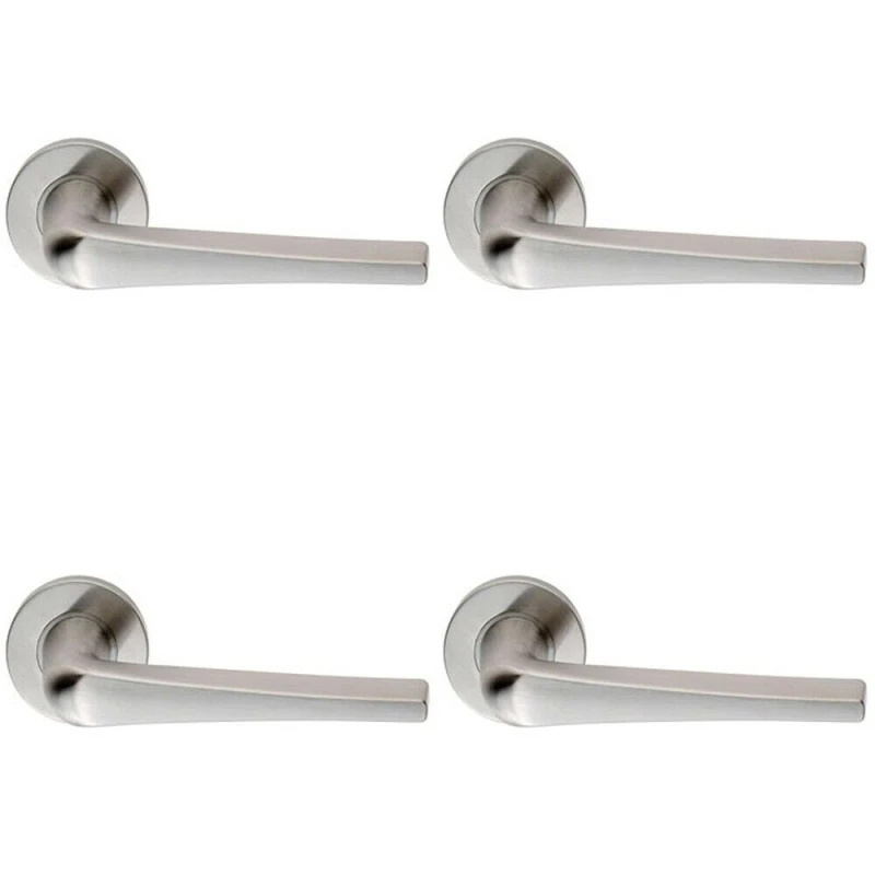 Image of Loops 4x PAIR Straight Flat Topped Bar Handle on Round Rose Concealed Fix Satin Steel Metallics