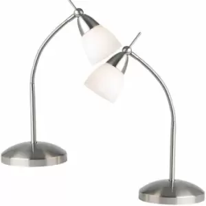 Image of 2 pack Touch Dimmer Table Lamp Light Satin Chrome & Glass Shade Reading Task
