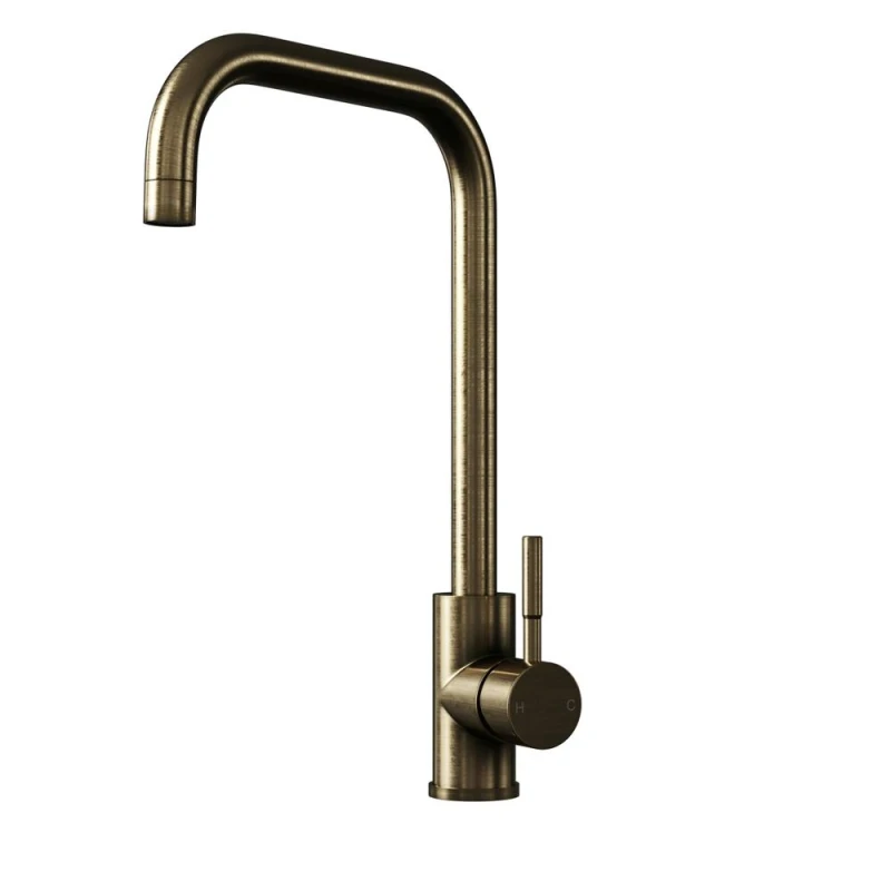 Image of Balterley Square Kitchen Sink Mixer Tap, Top Fix Installation, Antique Brass in Brown Brown Unisex