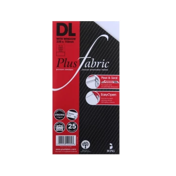 Image of Plus Fabric Peel & Seal Window Envelope DL Pack of 25 110gsm, White