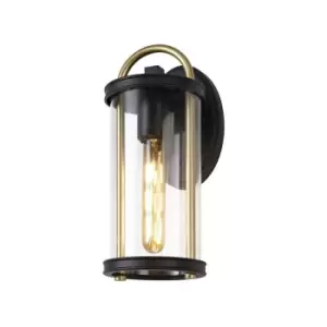 Image of Luminosa Lighting - Small Wall Lamp, 1 x E27, Black & Gold, Clear Glass, IP54