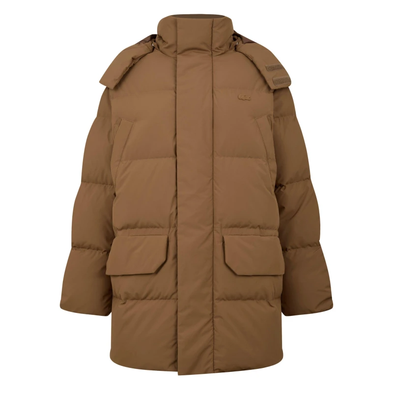 Image of Lacoste Mens Long Detachable Hood Long Sleeve Puffer Jacket Leafy male XS