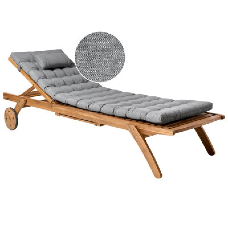 Image of Beliani Sun Lounger With Cushion Cesana Premium Acacia Wood Grey Melange