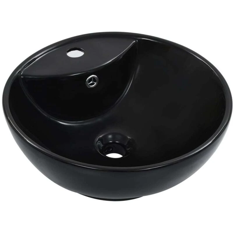 Image of vidaXL Wash Basin with Overflow 46.5x18cm Ceramic Black 143904