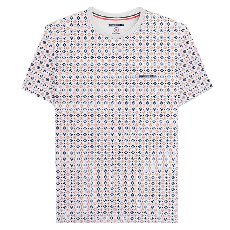 Image of Lambretta Lambretta Men SS24 Geometric All-Over Print T-Shirt in White Size: Medium White M Male 5063703662963