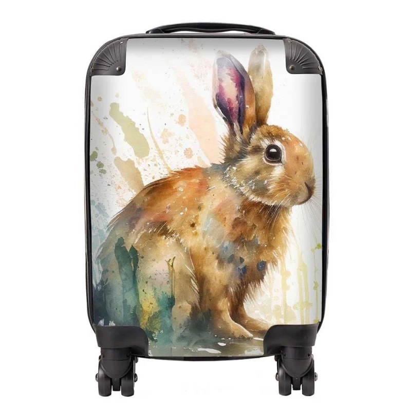 Image of Warren Reed - Designer Rabbit Splash Watercolour Suitcase in Brown Size: Small Brown Unisex Small