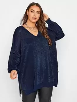 Image of Yours Bar Back Lurex Jumper Blue Size 26-28, Women