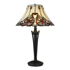 Image of Luminosa Lighting - Luminosa Tiffany Table Lamp, 2 x E27, Red , Orange , Crystal , Black