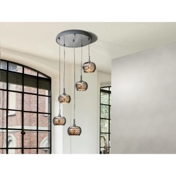 Image of Schuller Ari - 5 Light Spiral Crystal Ceiling Cluster Pendant Chrome, G9