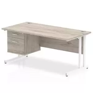 Image of Impulse 1600 Rectangle White Cant Leg Desk Grey Oak 1 x 2 Drawer Fixed