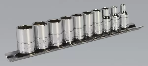 Image of Genuine SEALEY S0497 Socket Set 10pc 1/4Sq Drive 6pt WallDrive® Metric