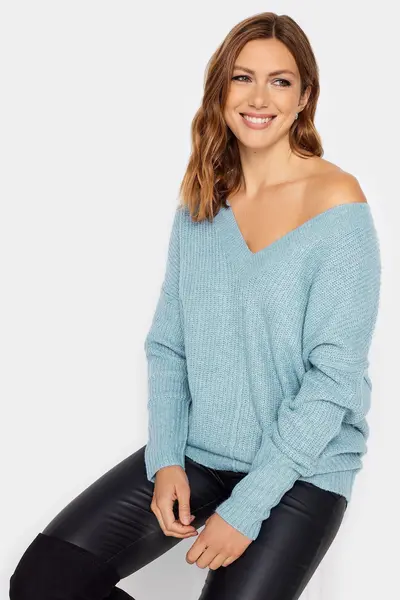 Image of Long Tall Sally Tall V-Neck Jumper Baby Blue