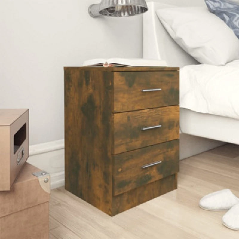 Image of Vidaxl Bedside Cabinet Smoked Oak 38X35X56cm Engineered Wood, Brown 815321