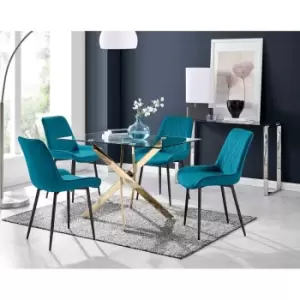 Image of Furniture Box Leonardo 4 Gold Dining Table and 4 Blue Pesaro Black Leg Chairs