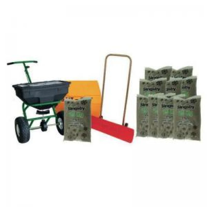 Image of ESE Direct Winter Ice & Snow Clearance Kit - 57kg Spreader - Snow Plough - 200L Grit Bin -10 x 25kg Brown Rock Salt 399632 Grit Bins