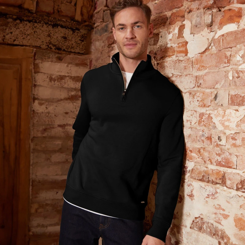 Image of Threadbare Mock T-Shirt Quarter Zip Sweatshirt Black
