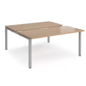 Image of Bench Desk 2 Person Starter Rectangular Desks 1600mm With Sliding Tops Beech Tops With Silver Frames 1600mm Depth Adapt