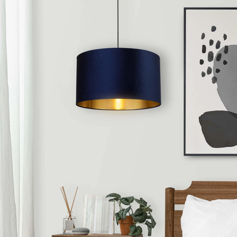 Image of Lighting Collection Velvet Drum Shade Navy unisex 50cm