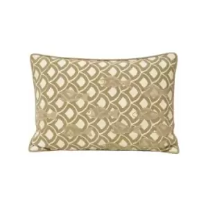 Image of Ionia Fish Embroidered 100% Cotton Piped Boudoir Cushion Cover, Driftwood, 35 x 50 Cm - Paoletti