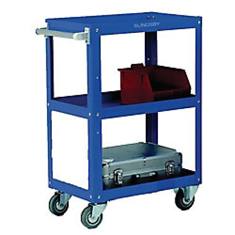 Image of Adjustable steel tray workshop trolleys with three shelves, H x W x L - 900 x 400 x 670mm