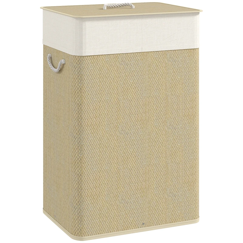 Image of HOMCOM Laundry Hamper with Removable Washable Liner Bag, Nature Wood Finish, Brown 850-344V00CW