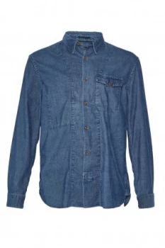 Image of Mens French Connection Indigo Corduroy Panelled Shirt Mid Blue
