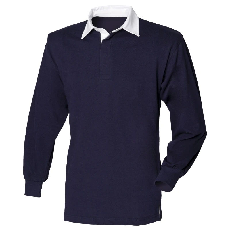 Image of Front Row Long Sleeve Classic Rugby Polo Shirt in Navy Size: XS Navy Unisex XS