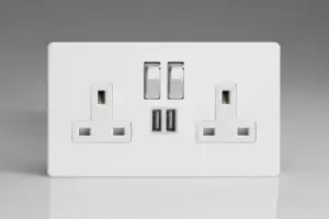Image of Varilight 2-Gang 13A Single Pole Switched Socket with Metal Rockers with 2x5V DC 2100mA USB Charging Ports - XDQ5U2SWS