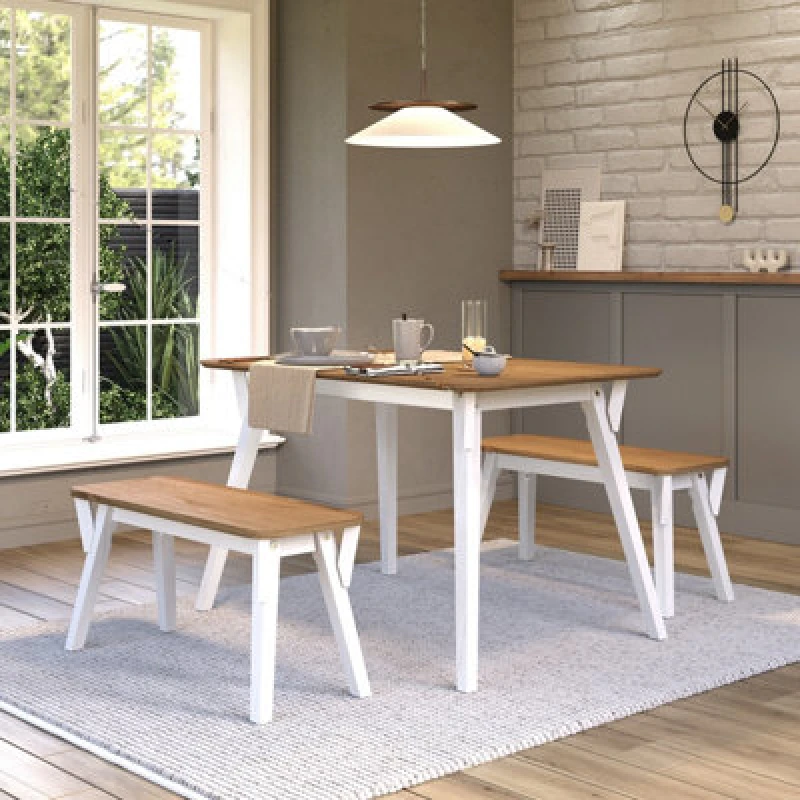 Image of Core Corona White Small Dining Table and 2 Bench Set