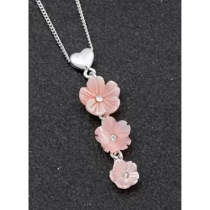 Image of Mother of Pearl Shell Three Flowers Necklace Pink