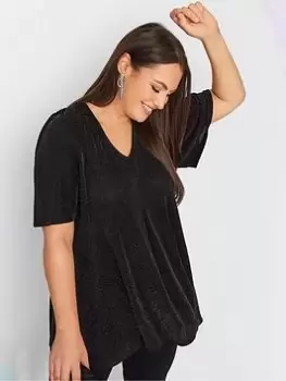 Image of Yours Yours Pleat Swing Angel Sleeve Top - Par, Black, Size 38-40, Women