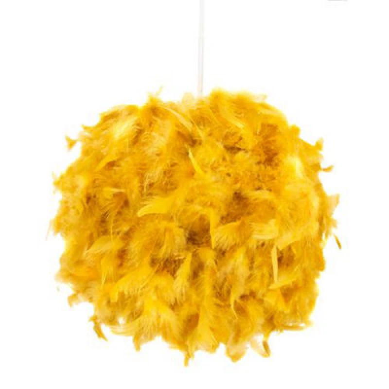 Image of Happy Homewares Eye-Catching And Designer Small Ochre Feather Decorated Pendant Lighting Shade