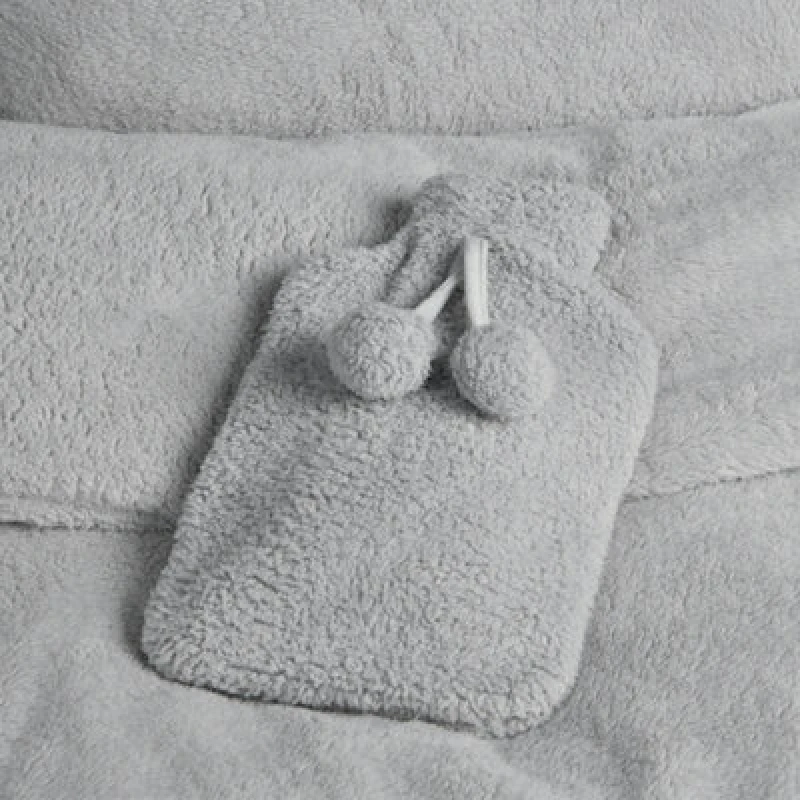 Image of Smart Living Smart Living Soft Hot Water Bottle with Pompom Fleece Cover - 23x35cm in Grey Grey One Size Unisex 5056557546756