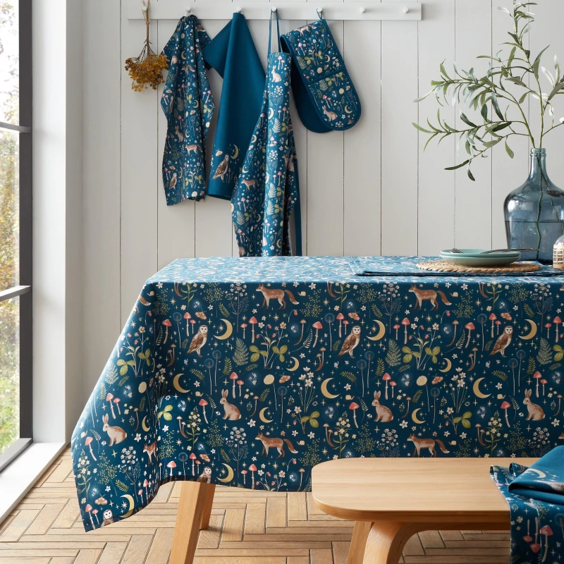 Image of Catherine Lansfield Enchanted Twilight Cotton Table Cloth Navy Blue unisex 137x229cm