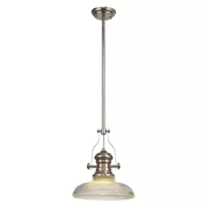 Image of Luminosa Lighting - Telescopic Dome Ceiling Pendant E27 With 30cm Round Glass Shade, Polished Nickel, Clear