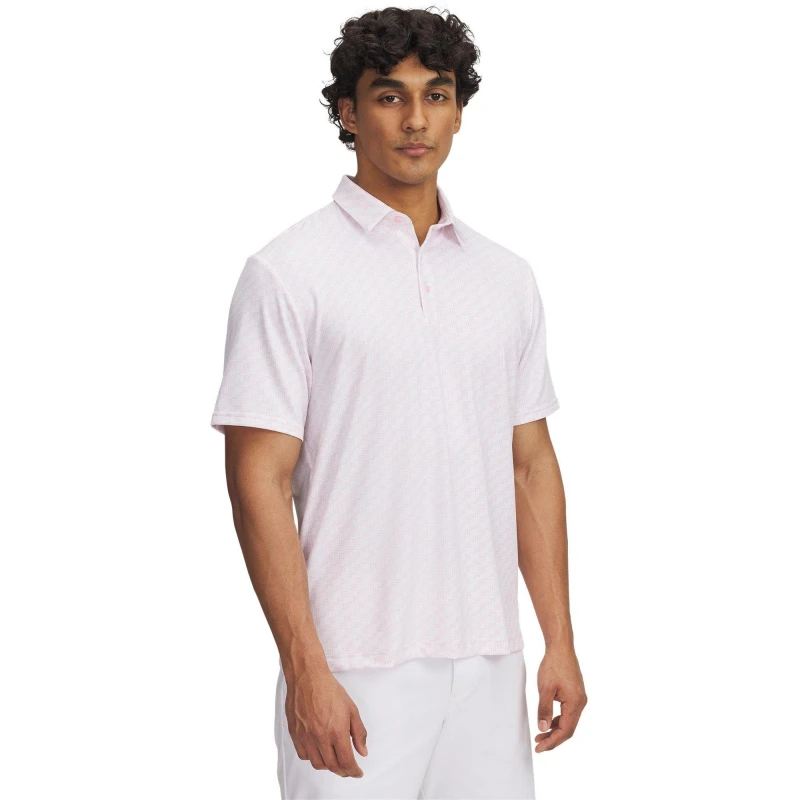 Image of Under Armour Mens Printed Short-Sleeve Performance Polo Shirt Pink male S