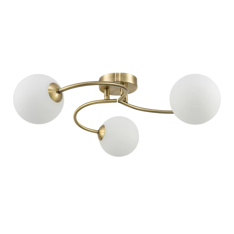 Image of Happy Homewares Modern 3-Arm Ceiling Light Fitting with Opal Swirl Glass Spherical Shades in Metallic Gold Metallic Gold Unisex