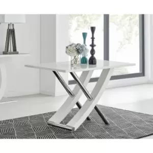 Image of Mayfair 4 White High Gloss And Stainless Steel Dining Table