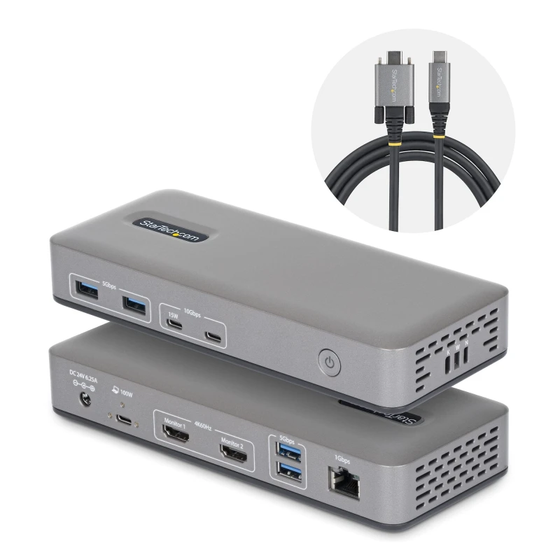 Image of StarTech.com StarTech.com Dual-Monitor USB-C Docking Station, HDMI, 4K 60Hz, 100W Laptop Charging, 1GbE, Driverless, Multi-Monitor Dock For Windows 19