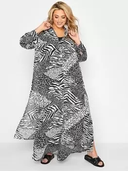 Image of Yours Curve Animal Spliced Long Beach Shirt, Black, Size 18-20, Women