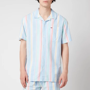 Image of Tommy Jeans Mens Stripe 1 Short Sleeve Shirt - Light Powdery Blue Multi - S