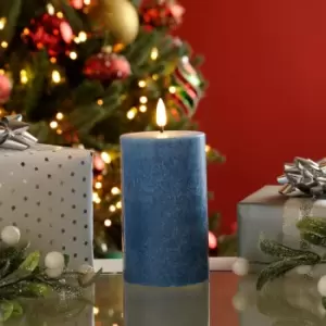 Image of Festive 12.5cm Battery Operated Wax Firefly Pillar Candle With Timer Blue